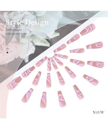 Vatocu Long Pink Matte Coffin Press-On Nails | 24pcs Acrylic Glue-On False Nails for Women & Girls - International Shipping Available - Buy Online on SooperMarket.com
