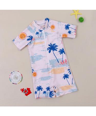 PythJooh Baby Boy Shark Print Rash Guard Swimsuit | Zipper One Piece Beach Swimwear for Boys 0-5 Years | Beige Swimming Outfit - Buy Online on SooperMarket.com