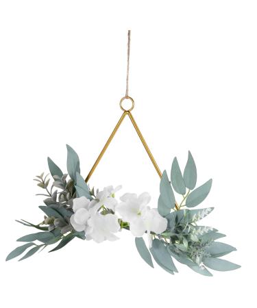 COOLHIYA Greenery Garland Wrought Iron gate Hanging Wreath Flowers Decoration Artificial Flower Garland Nordic Decor Door White 20x20cm
