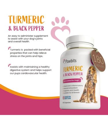 180 Turmeric for Dogs with Bioperine | Natural Premium Curcumin Capsules for Pets | Antioxidant Supplement for Hip & Joints - 180 Caps - Buy Online on SooperMarket.com