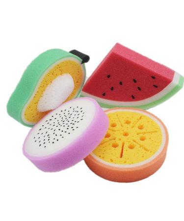 AMOYER 3 Pcs Cartoon Bath Sponge Cleaning Sponge Bath Bathroom Accessories Set Fruit Shape Stick Sponge