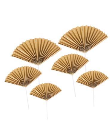 15 Pieces Paper Fan-Shaped Cupcake Topper Party Cake Top Decoration Cake Picks Baking Decoration for Bridal Shower Wedding New Year Party (Gold)