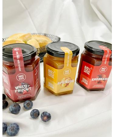 No Sugar Fruit Spread - Strawberry Forest Fruit & Apricot | 80% Fruit & Natural Sweeteners | EU Made | 6 Pack (2x260g) - Buy Online on SooperMarket.com