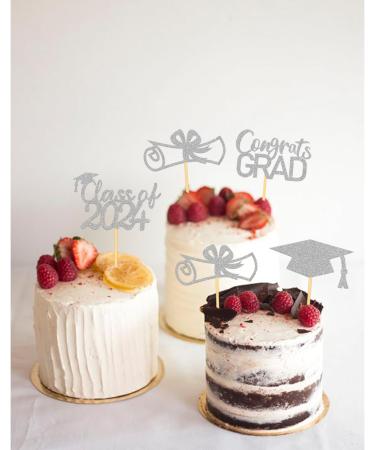 2024 Graduation Theme Cupcake Toppers Glitter Class of 2024 Graduation Cap Diploma Cupcake Picks - Set of 24 (Silver) - Buy Online on SooperMarket.com