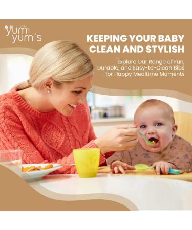 Yum Yum's Silicone Baby Bibs | Waterproof Long Sleeve Weaning Bib for Babies 6-12 Months - Toddler Apron in Pink Safari Print - Buy Online on SooperMarket.com