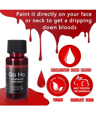 Go Ho Stage Fake Blood Washable (0.5 oz) - Edible & Realistic Effect for Halloween Cosplay SFX - Zombie, Vampire Special Effects Makeup - Buy Online on SooperMarket.com