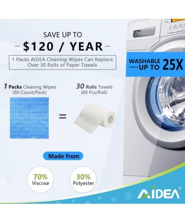 AIDEA Cleaning Wipes - 80 Ct Multi-Purpose Towel Reusable Cloths - Domestic Cleaning Towels - Dish Cloths (12''x24'') Blue - Buy Online on SooperMarket.com