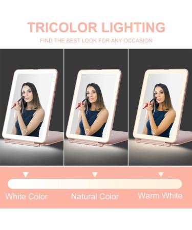 LED Foldable Travel Makeup Mirror - 5x7 inches, 3 Color Light Modes, USB Rechargeable - Rose Gold - Buy Online on SooperMarket.com