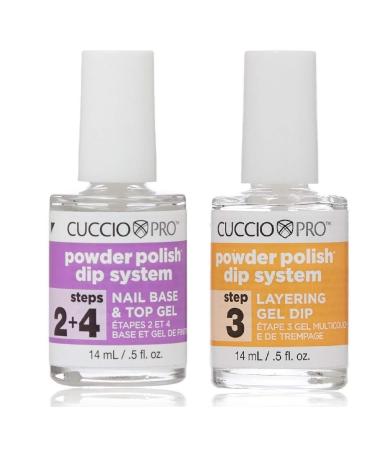 Cuccio Powder Polish Dip System Steps 2+4 Nail Base & Top Gel + Step 3 Layering Gel Duo Set 0.5oz