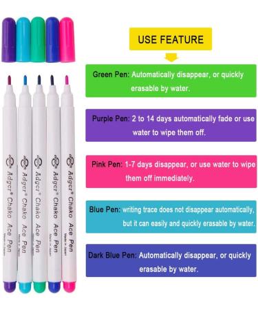 YsesoAi 15-Count Fabric Marker Pen Set for Sewing - 5 Color Disappearing Ink Tailor's Chalk Gel Pens - Sewing Tools Kit (3Pcs Each Color) - Buy Online on SooperMarket.com