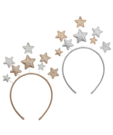 2 Pieces Five-pointed Star Headbands Shiny Star Headbands Hair Accessories Headbands Gold and Silver Headbands Headbands for Women Girls Suitable for Birthday Party Christmas