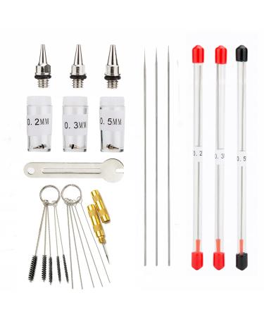 Uouteo 0.2mm  0.3mm  0.5mm Airbrush Nozzles and Needles Replacement Parts with 11 in 1 Airbrush Cleaning Repair Tool for Airbrush Gun 0.2mm  0.3mm 0.5mm/Cleaning Kit