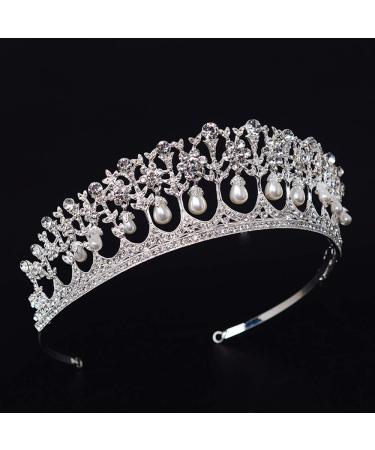 SSNUOY Pearl Wedding Tiara - Silver Rhinestone Bridal Crown for Women | Princess Hair Accessories - Buy Online on SooperMarket.com