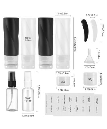 MauJip 14 Pack Silicone Travel Bottles Set - Leak Proof & TSA Approved Toiletry Containers for Shampoo, Conditioner, Lotion & Body Wash (3.04 oz) - Black - Buy Online on SooperMarket.com