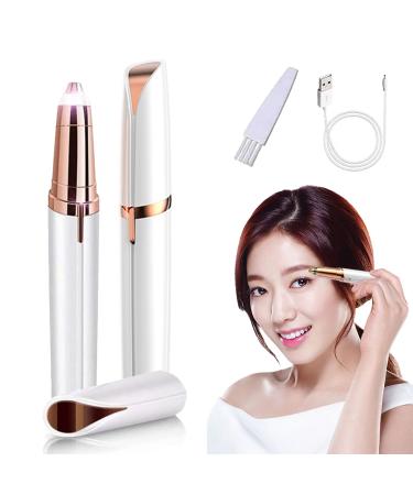 Rechargeable Eyebrow Hair Remover Electric Eyebrow Trimmer with LED Light Electric Painless Eyebrow Trimmer Epilator for Women Rechargeable Eyebrow Epilator for Lips Nose Chin(White)