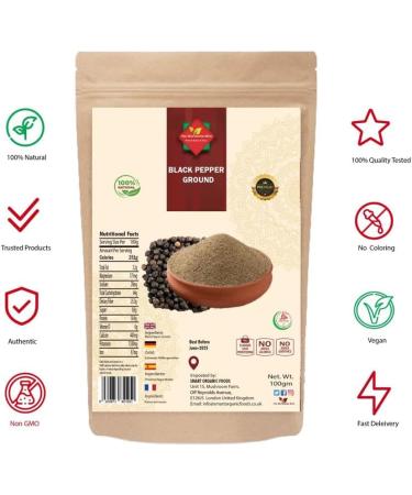 Black Pepper Ground (100g/3.52oz) - Premium Quality Piper Nigrum Powder - Buy Online on SooperMarket.com