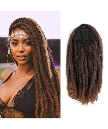 18inch Afro Kinky Curly Ponytail Clip in Wavy Ponytail Extension Marley Hair Piece Drawstring Puff Bun 18 inches 1B/30#