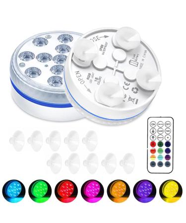 Yotun underwater LED light 2 pieces 16 RGB color change Pool lighting underwater Light with RF remote control suction cups IP68 Waterproof Led Pool Lights Decorative Lights For Pool Pond (2PCs)