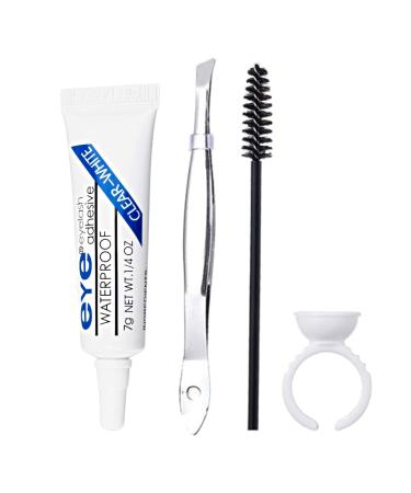 Eyelash Glue False Eyelash Glue Clear 7g Eyelash Extension Kit Fast Drying Strong Lash Glue with Tweezer & Brush & Glue Ring Waterproof Eyelash Extension Glue 02-Kit