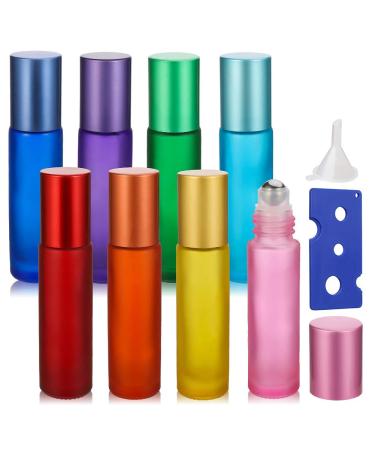 tiopeia 8 Pcs 10ml Essential Oils Roller Bottles Frosted Glass Roll Bottles with Stainless Steel Ball for Essential Oils Aromatherapy Fragrance