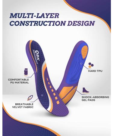 QBK Metatarsalgia Insoles for Flat Feet Relief | Men's Size L (9-10) | Achilles Tendonitis, Bunion & Bow Legs Support | Height Increase & Anti-Slip Comfort | Purple - Buy Online on SooperMarket.com
