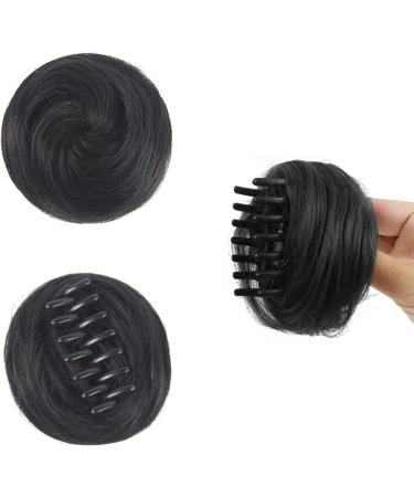 2PCS Mini Claw Fake Buns Hair Donut Chignon Clip in Scrunchies Natural Black - Buy Online on SooperMarket.com