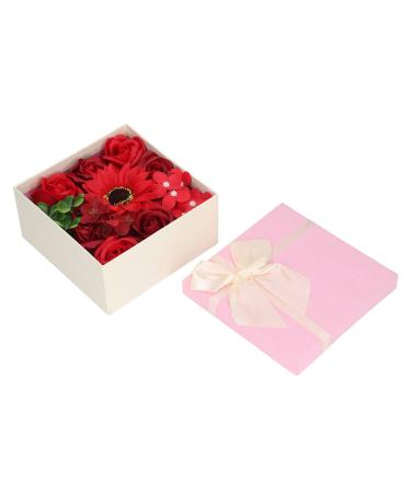 Flower Bath Soap Gift Box Elegant Exquisite and Delicate Portable Flower Bath Soap for Women for Valentine's Day (Red)