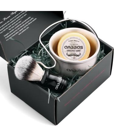 ABBAS 4in1 Synthetic Dachs Razor Brush Set | Stainless Steel Stand & 3.5oz Natural Shaving Soap | Premium Men's Wet Shaving Kit - Buy Online on SooperMarket.com