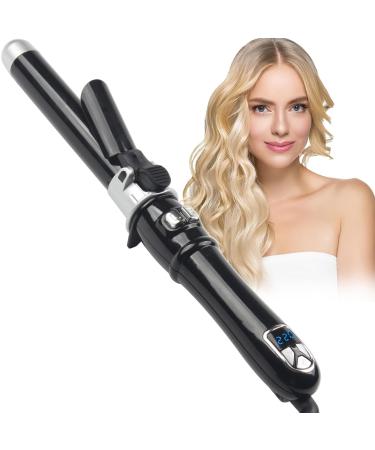 Automatic Rotating Hair Curler 28mm Curling Tongs Fast Heating Ceramic Barrel Adjustable Temperature 100-220 Timer with LCD Display Auto Off Grey