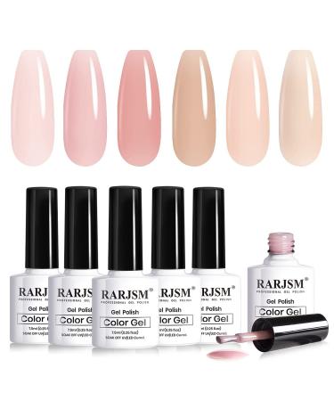 RARJSM Icy Jelly Gel Nail Polish Set of 6 Translucent Colors Sheer Rose Nude Tone Gel Polish LED UV Gel Clear Milky Light Pink Red Brown French Manicure Curing Requires 7.5ml DIY Home Nail Salon Icy Jelly Set