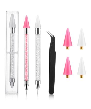 WLLHYF Rhinestone Picker Dotting Pen 7 Pcs Acrylic Crystal Rhinestones Applicator Wax Head Tip Pencil Picker Dotting Pen DIY Nail Art Decoration Tool for Nails
