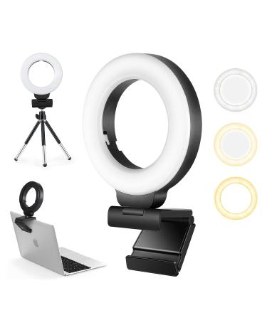 FDKOBE Webcam Lighting,Ring Light for Laptop/Computer,Zoom Call Lighting,4''Small Video Conference Lighting with Webcam Style Mount and Tripod,3 Light Modes&10 Brightness Levels,Selfie 3000k