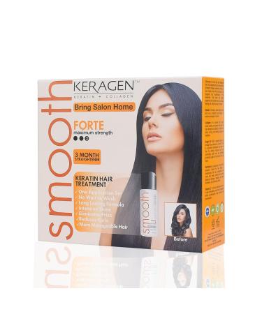 Keragen - Brazilian Keratin Hair Smoothing Treatment Express Home Kit - Blowout Straightening System with 2 Oz Forte Treatment 2 Oz Clarifying Shampoo and Aftercare Samples