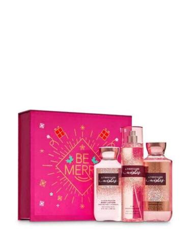 Bath and Body Works A THOUSAND WISHES Gift Box Set - Body Lotion  Fine Fragrance Mist & Shower Gel arranged in an easel-style gift box with a ribbon. Full Size