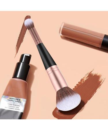 Foundation Brush Double Head Makeup Brush | Multi-purpose Makeup Brush For Foundation Powder Liquid Concealer Cream Blush Black Handle Rose Gold Tube - Buy Online on SooperMarket.com