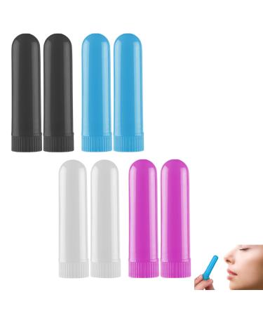 DHWEKU 8 Pieces Nasal Inhaler Tube for Essential Oil Reusable with 8 Pieces of Cotton Wicks Refillable Good Hygroscopicity (4 Colours)