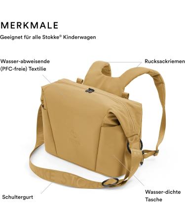 Stokke Xplory X Wrap Pocket - Versatile Shoulder Bag & Backpack Includes Foldable Diaper Pad UPF 50+ Water-Repellent Easy to Clean - Golden Yellow - Buy Online on SooperMarket.com