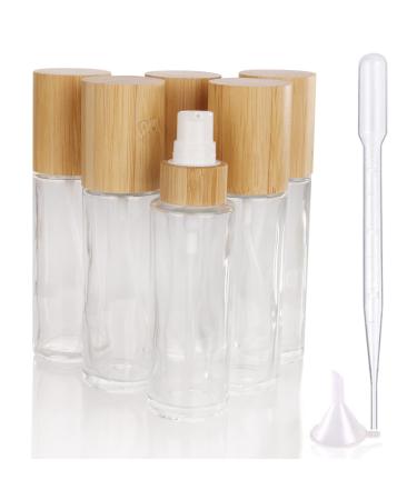 COSIDEA 6 pcs Empty 2oz / 60ml bamboo lids clear glass bottle with lotion pump dispenser refillable emulsion cosmetic cream bottles toiletries refill travel container 60ml With Lotion Pump