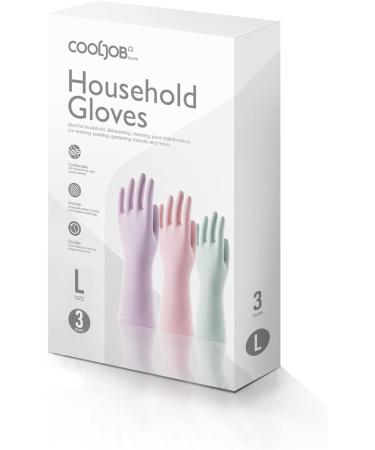 Cool Job Reusable Household Gloves - 3 Pairs of Fragrant Non-Slip Waterproof Cleaning Gloves (Size L) - Purple Rose Sage - Buy Online on SooperMarket.com