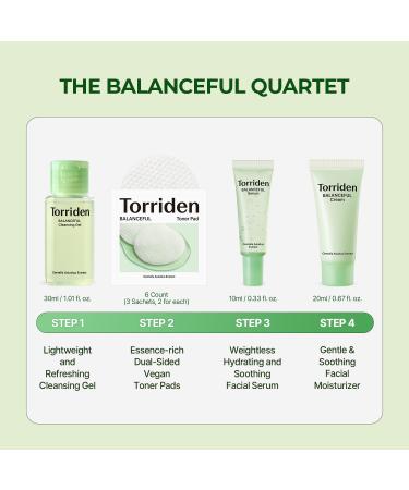 Torriden BALANCEFUL Cica Trial Kit | Vegan Gotu Kola Skincare 4-Step Regimen | Hypoallergenic Korean Skincare for All Skin Types - Buy Online on SooperMarket.com