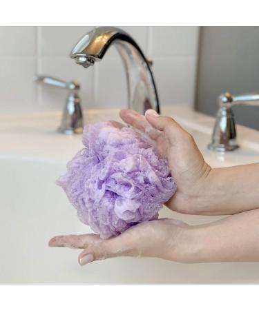 Grand Fusion Exfoliating Loofahs for Men and Women - Pack of 3 Purple Body Scrubbers with Liquid Soap Dispensing Feature - Compatible with Your Favorite Body Wash - Convenient Hanging Loop - Buy Online on SooperMarket.com
