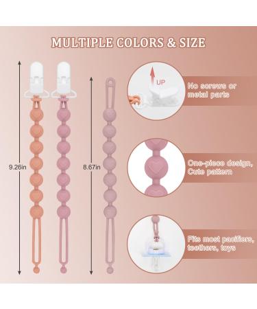CLdy 2-in-1 Silicone Pacifier Chain & Bite Ring Toys - BPA-Free Baby Pacifier Holder Strap - 3-Pack (Orange Purple Pink) for Boys & Girls - Buy Online on SooperMarket.com