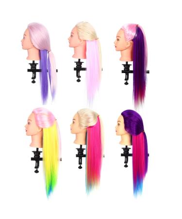 High-Quality Exercise Head - Hairdressing Training Doll with Free Comb | Colorful Salon Model (22.4-26 inch Hair Length) - #6 White & Multicolor | Best for Hairdressers & Stylists - Buy Online on SooperMarket.com