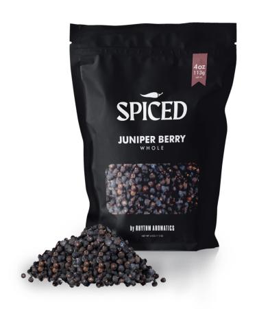 SPICED Whole Juniper Berries, 4oz of Juniper Berries in Resealable Bag, Great for Brewing, Flavoring, Seasoning, Cooking Meat, Seafoods and Even Tea