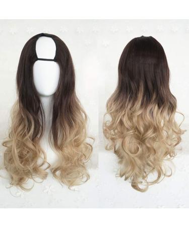 GJBXP Harajuku Fashion Long Wavy Curly Fluffy U-Shaped Wigs Heat Resistant Synthetic Fibre Mixed Gradient Dark Roots Hair for Girls 28inches/ 70cm M J