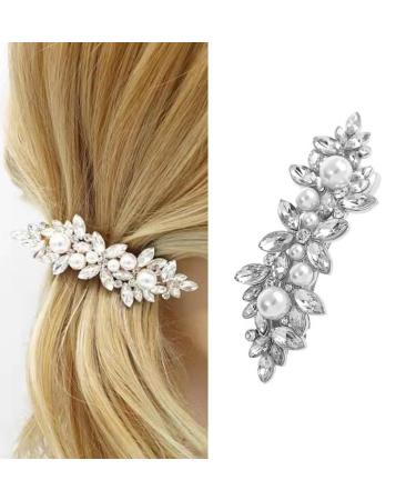 Prosy Crystal Hair Clips Vintage Pearl Hairpiece Clips Rhinestone Hair Barrette Crystal Decorative Hair Accessories for Women and Girls (Silver)