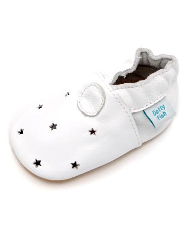 Dotty Fish Soft Leather Baby Shoes. Toddler Shoes for Boys. Non-Slip Suede Soles. 0-6 Months - 4-5 Years 18-24 Months White Stars