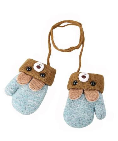 AIDIER Baby Winter Mittens Knitted Gloves with Fleece Lined Hang Neck Mittens for Baby Boyes Girls 0-3 Years Cyan-blue