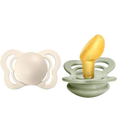 BIBS Pacifiers - Couture Collection | BPA-Free Baby Pacifier | Made in Denmark | Set of 2 Ivory/Sage Color Premium Soothers | Size 6-18 Months