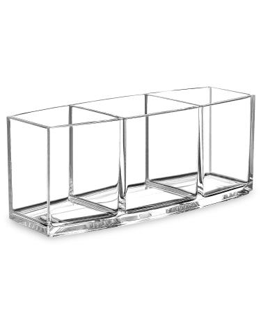 HBlife Clear Acrylic Makeup Brush Holder Organizer - 3 Slot Cosmetic Brushes Storage and Eyeliners Display Case for Vanity - Buy Online on SooperMarket.com
